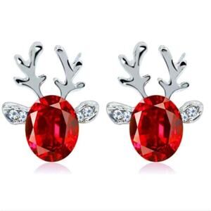 Red crystal Rudolph reindeer festive Christmas post earrings